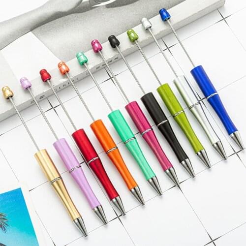 6pcs/lot Plastic Beadable Pen DIY Beaded Crystal Ballpoint Pens New Wedding Favors Birthday Party Gifts Student Stationery