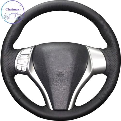 DIY For Nissan Altima 2013-2017 Rogue SUV 2014-2016 Hand Stitch Car Steering Wheel Cover Black Genuine Leather Wrap