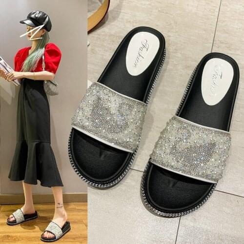 Rhinestone Women Slippers Flip Flops Summer Slides Women Shoes Diamond Bling Beach Slides Sandals Casual Shoes Slip On TX300