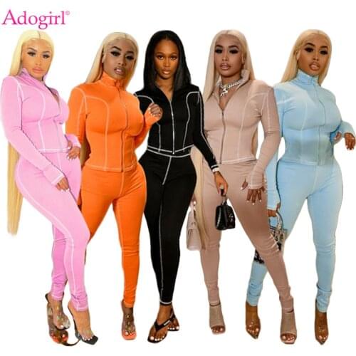 Adogirl Striped Patchwork Zip Jogging Two Piece Set Long Sleeve Zipper Jacket Pants Tracksuit Autumn Casual Outdoor Streetwear