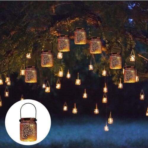 Solar Mason Jar Light Plating Glass Jar Starry Bottle Hanging Lighting LED Creative Wishing Lamp For Christmas Halloween Decor