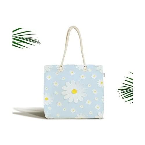 Realhomes Gift Baby Care Shoulder Bag Light Blue Daisy Patterned Digital Printed Modern Fabric Bag