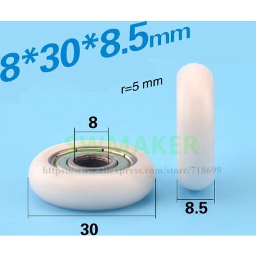 SWMAKER 8*30*8.5mm R type plastic nylon package pulley with bearing 608 for flat Flat roller wheel