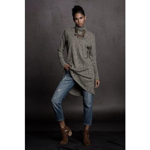 Mealy Neck Draped Knitwear Tunic-Black