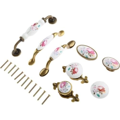 Vintage Ceramic color Cabinet Knobs and Handles China Flower Furniture Hardware Handle for Kitchen Door Cupboard Drawer