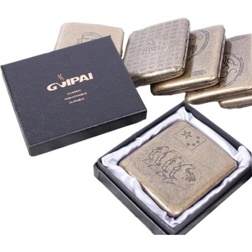 Vintage Pure Bronze Cigarette Case with Gift Box Holder 20 Pcs Regular Cigarette Tobacco Box with 2 Clips As Perfect Gift