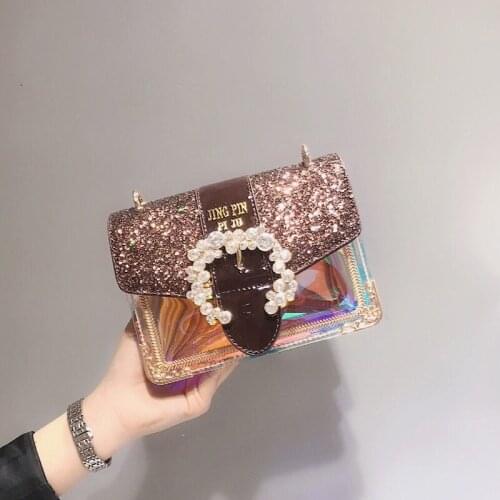 Women Shoulder Bags Summer 2019 New Luxury Messenger Bags Patchwork Crystal Transparent Bags Sequins Purse Girls Small Jelly Bag