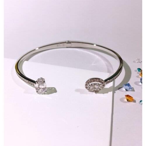 Brand 1:1 Temperament Simple Design Crystal Silver Diamond Opening Adjustable Bracelet Exquisite and Elegant Ladies Jewelry