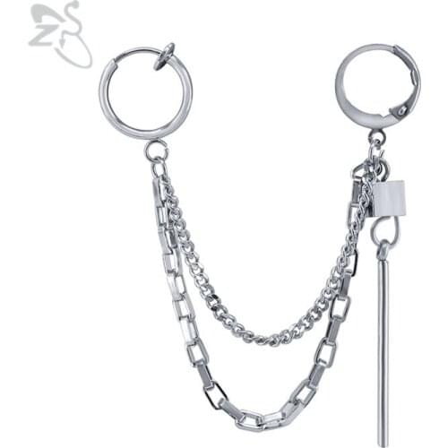 ZS Stainless Steel Round Earrings for Women Men Star Earrings Double Piercing Long Tassel Korean Earring hiphop pendientes mujer