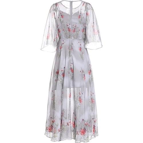 2019 New Fashion Womens Dress Flower Print Water Soluble Flower Wood Ear Straps Large V-neck Waist Ladies Pink Dresses Summer