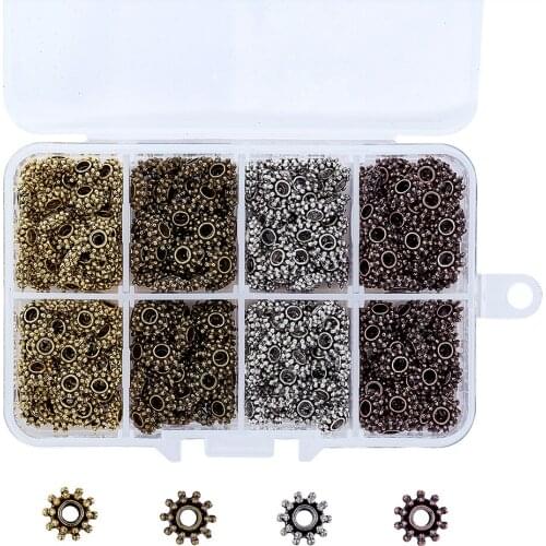 4 Color 400pcs Tibetan Style Flower Spacer Beads Charm Loose Beads for DIY Jewelry Making Accessories 8.5x3mm