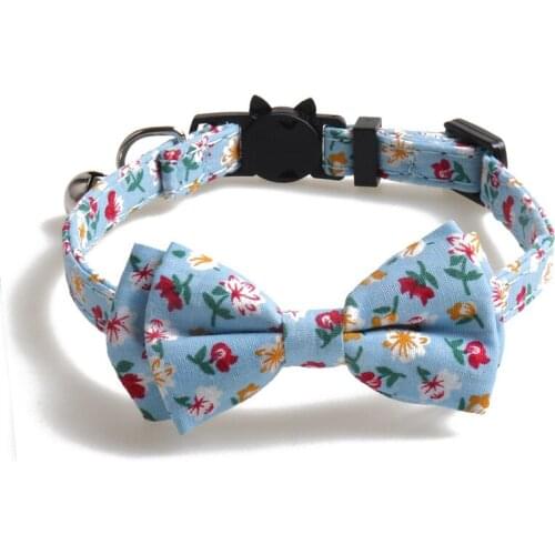 40PCS / LOT Pet Cat Collar Country Style Small Broken Flower Series Cat Bow Collar With Bell Cat Accessories