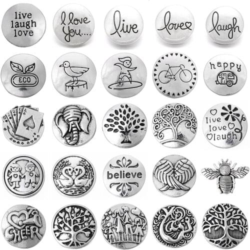 6pcs/lot New Snap Jewelry Metal Tree of life Happy Love Believe 18mm Snap Button DIY Bracelet for Women Girls Gift Accessories