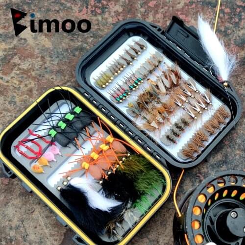 Bimoo All Year Round Fishing Flies Kit - 92pcs 17 Patterns Fishing Lure Bait Dry/Wet/Nymph/Streamer Fishing Fly