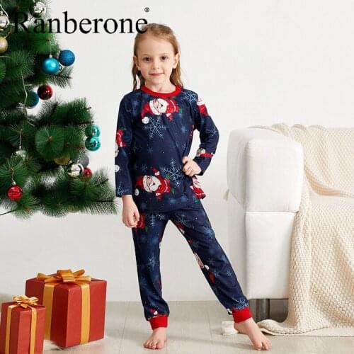 Child 2 PCS Sets Matching Kids Christmas Family Clothing Dark Blue Cartoons Clothing Casual Breathable Party Suit Tops Leggings
