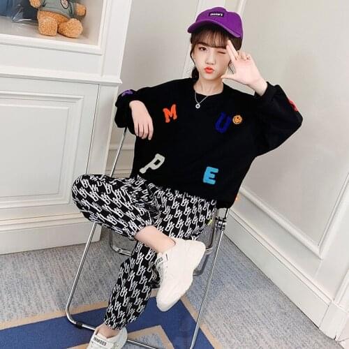 Girls Suits Sweatshirts + Pants Kids Cotton Teenagers 2021 Letters Spring Summer Tracksuits For 4-12 Years Outfits Children Clot