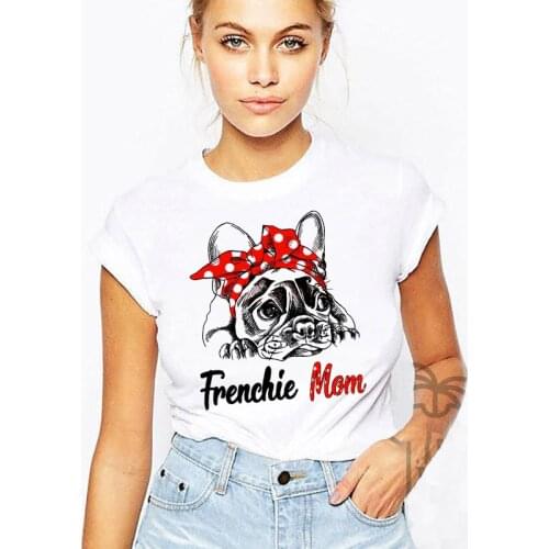French Bulldog Mom Funny Frenchie Gift Tshirt Women Harajuku Short Sleeve Cartoon Tshirt White Print Cute T-shirt Top Female