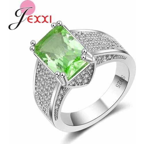 Hot Fashion Rings For Women 925 Sterling Silver Bridal Wedding Engagement Jewelry Light Green Austrian Crystal Party Ring