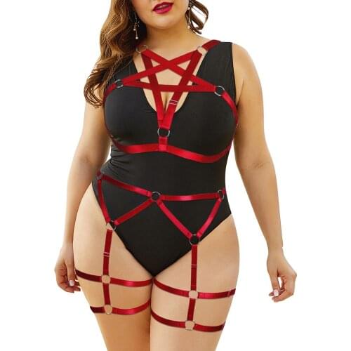 Gothic Harness Stocking Straps Bondage Sexy Lingerie Exotic Costumes Erotic Plump Womens Underwear Set Plus Size Garter Belts