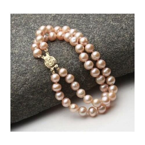 Hot sell Noble- 395 Fashion 7-8mm Pink Akoya Cultured Pearl Bracelets Bangle 7.5" Natural >>free shipping