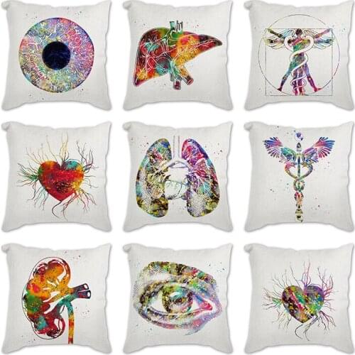 Cotton Linen Pillowcase 45*45cm Cushion Polyester Throw Pillow Car Office Home Decoration Watercolor Medicine Cushion Style