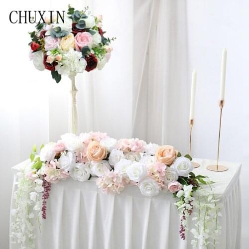 Custom Wedding Table Flower Row Artificial Rose Hydrangea Fruit Hanging Vine Flowers ball Stage Home Party Layout Decor Floral