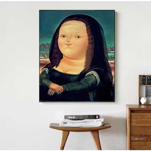 Lovely Funny Obesity Mona Lisa Canvas Art Painting Posters And Prints Living Room Wall Art Living Room Home Decoration Pictures