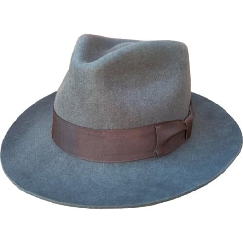Classic Mens Wool Felt Victorian Vintage Godfather Fedora Gangster Mobster Hat- Gray with Gray Band