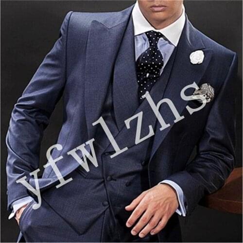 Handsome One Button Groomsmen Peak Lapel Groom Tuxedos Wedding Dress Men Suits Blazer Prom Dinner (Jacket+Pants+Tie+Vest) A973