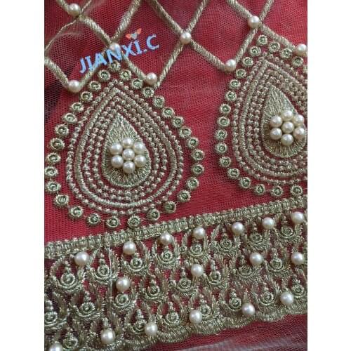 Nice design gold with beads Embroidered African Lace Fabric french Lace Fabric yaking-112903 for party dress