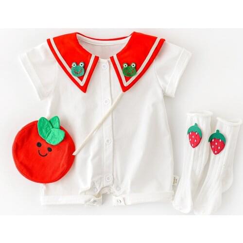 Summer New Baby Girls Lapel Collar Romper Get Bag Free