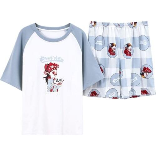 Summer New Fashion Ladies Cotton Short Sleeve Nightdress Pajamas Suit Cute Thin Section Home Service Set Woman Clothes
