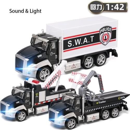 1:42 Pull Back Swat Police Rescue Truck Car Model 21cm Simulation Sound Light Alloy Diecast Vehicles Toys for Boys Children Y165