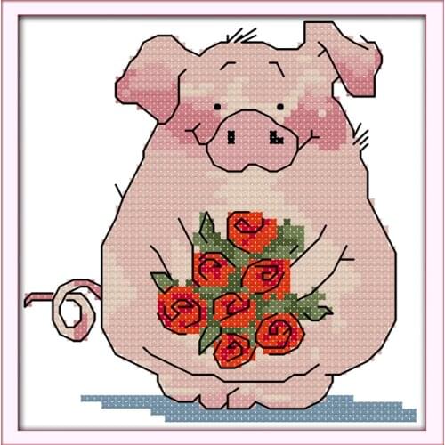 Joy sunday animal style The little sister pig stamped cross stitch kits christmas stocking patterns for home ornaments