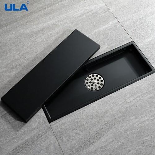 ULA Bathroom Tile Invisible Rectangle Floor Drains Stainless Steel Linear Drain Anti-Odor Shower Drain Hair Catcher Black Gold