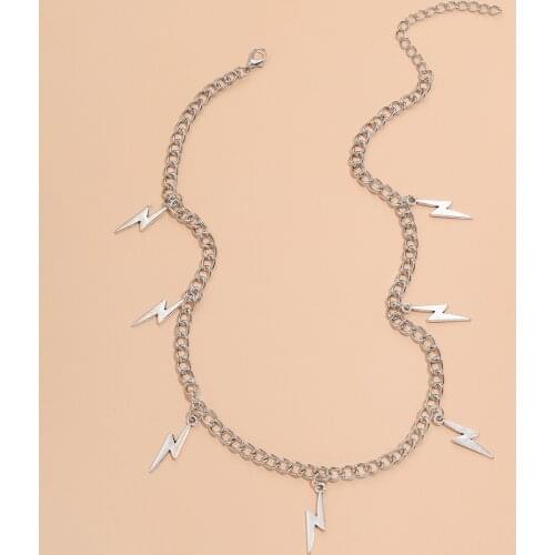 New Fashion Lightning Shape Gold Silver Color Pendant Necklace for Women Girl Jewelry Boho Classic Statement Choker Necklace