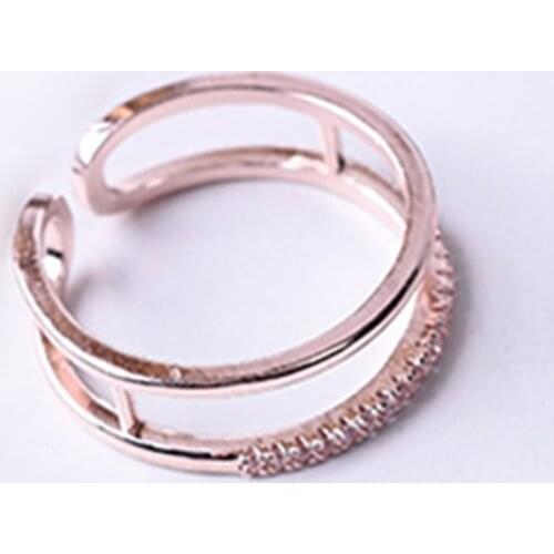 Wholesale Shining Rose Gold Color Crystal Rings For Women Engagement Rings Wedding Jewelry Hollow Single Row Zircon Open Rings