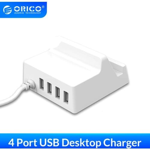 USB Charger Holder ORICO 4 Ports Desktop Smart Charger with Phone / Tablet Mount for Samsung iphone Power Bank - (CHK-4U)