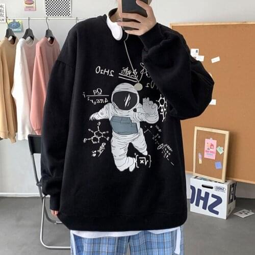 QNPQYX Autumn Men Sweatshirts Korean Version of The Trend of Ins Loose Plus Velvet Thick Long-sleeved Printed Crewneck Hoodies