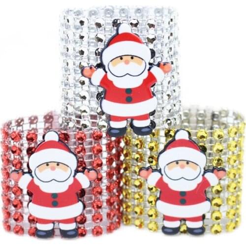 Drop Ship 20Pcs Diamond Santa Claus Gold Napkin Rings for Christmas Napkin Holders Rhinestone Chair Banquet Dinner Party Decor