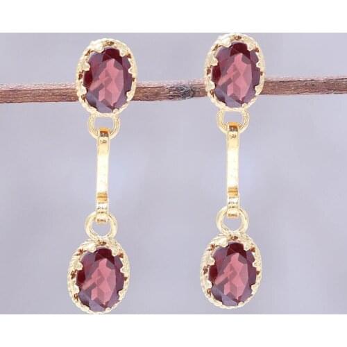 YWOSPX Luxury Red Crystal Brincos Gold Color Dangle Earrings for Women Jewelry Wedding Engagement Statement Drop Zircon Earings
