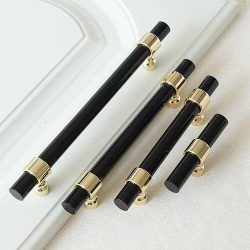 MFYS 3'' 3.78'' 5'' Black Lucite Drawer Pulls Handle Acrylic Gold Dresser Pulls and Knobs for Kitchen Cabinet Door Hardware
