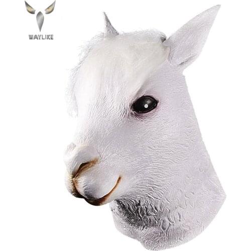 WAYLIKE Alpaca Head Mask Latex Cute White Llama Masks Halloween Costume Party Novelty Animal Head Mask