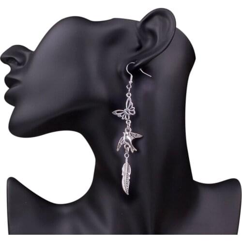 YOUREM Asymmetry aesthetics butterfly earrings for women personality birds flowers leaf earring brinco antique silver color