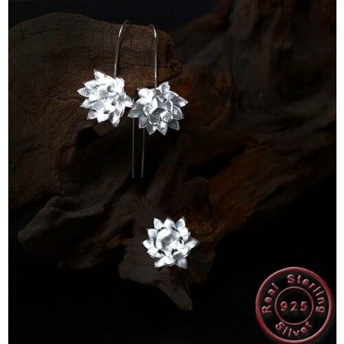 Amxiu 100% 925 Sterling Silver Lotus Flower Earrings Handmade Hooks Earrings for Women Girls Daily Jewelry Max Brincos Bijoux