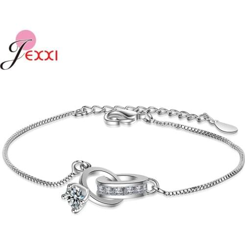 Genuine 925 Sterling Silver Bracelet for Women Cubic Zirconia Round Circle Charm Bracelets Box Chain Jewelry Supplies