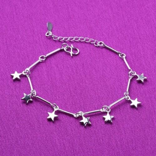 925 Sterling Silver Tassel Star Bead Charm Bracelets Anklet For Women Party Wedding Jewelry Accessories A173