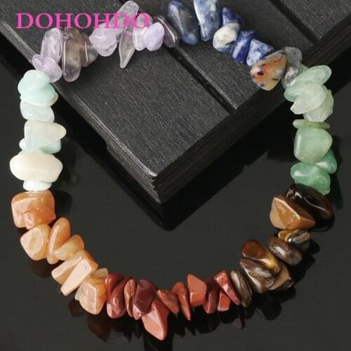2021 New Fashion Reiki Natural Stone 7 Chakra Bracelets Healing Crystal Bracelet Chipped Gravel Beads Gifts for Women Pulseras