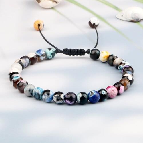 Min Size 6mm Fire Agate Braided Bracelet Trendy Round Onyx Beads Bracelet Women Natural Stone Bangles Jewely Gift for Friend New