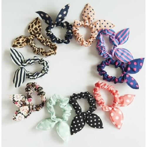 1PC/Lot Mix Style Clips For Hair Band Polka Dot Leopard Trip Hair Rope Rabbit Ears Headwear Hair Tie girl Hair Accessorie
